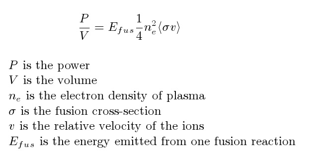 Fusion power density given some assumptions